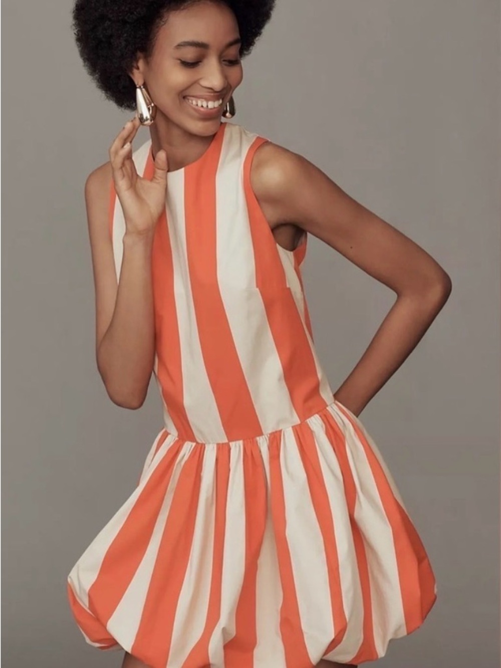 Anthropologie Orange and Cream Striped Mini Dress